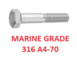 Bolts Hex Head Marine Grade Stainless steel 316 a4-70 Select Diameter